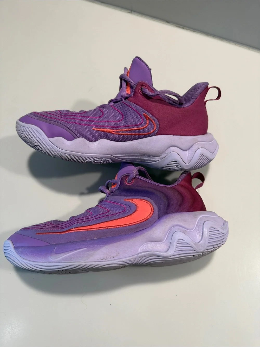 Nike Kids Purple Basketball Sneakers with Pink-Red Swoosh